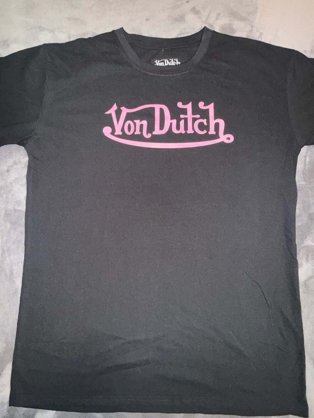 Von Dutch Black and Pink Logo T-Shirt XL